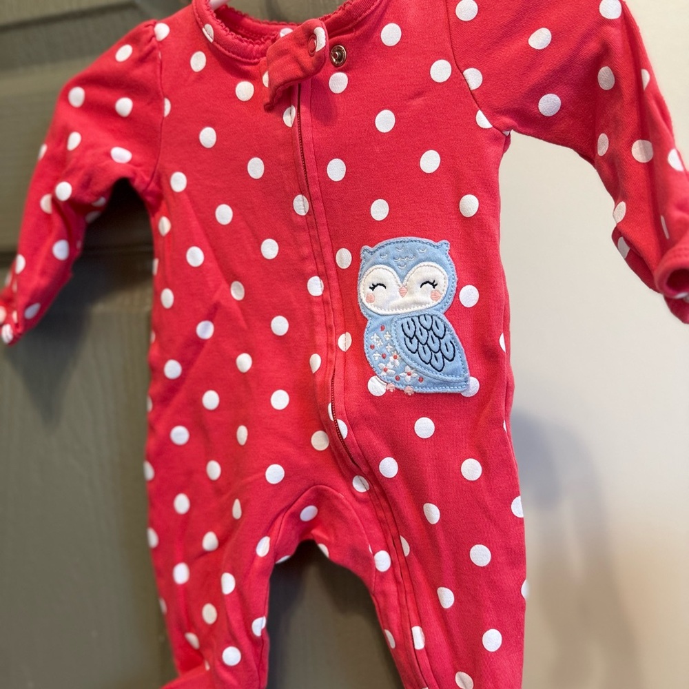 Red Polka Dot Kids One Piece with Owl Design